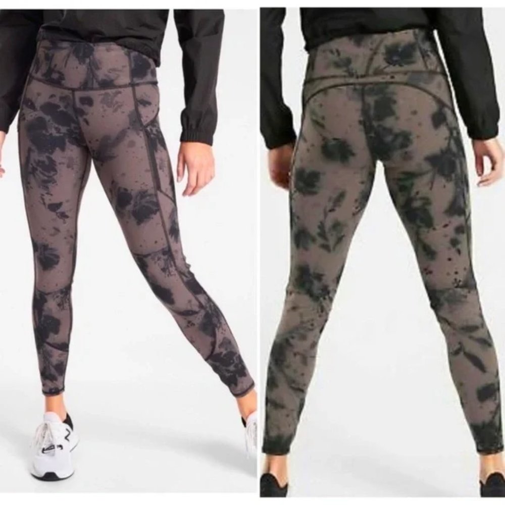 Athleta Rainier Reflective Tight Floral Zipper Pocket Leggings Sz S